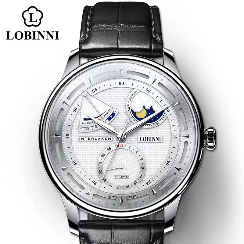 Guilloché Dial Watch - Lobinni Moon Phase Seagull Watch Mechanical