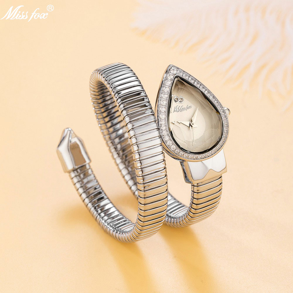 Luxury Watch White - MISSFOX Snake Shape Diamond Watch For