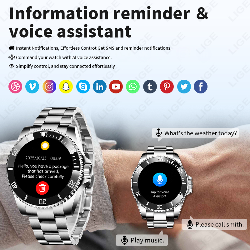 LIGE Smart Watch Luxury Steel  - Luxury Watch Hd 评论和价格